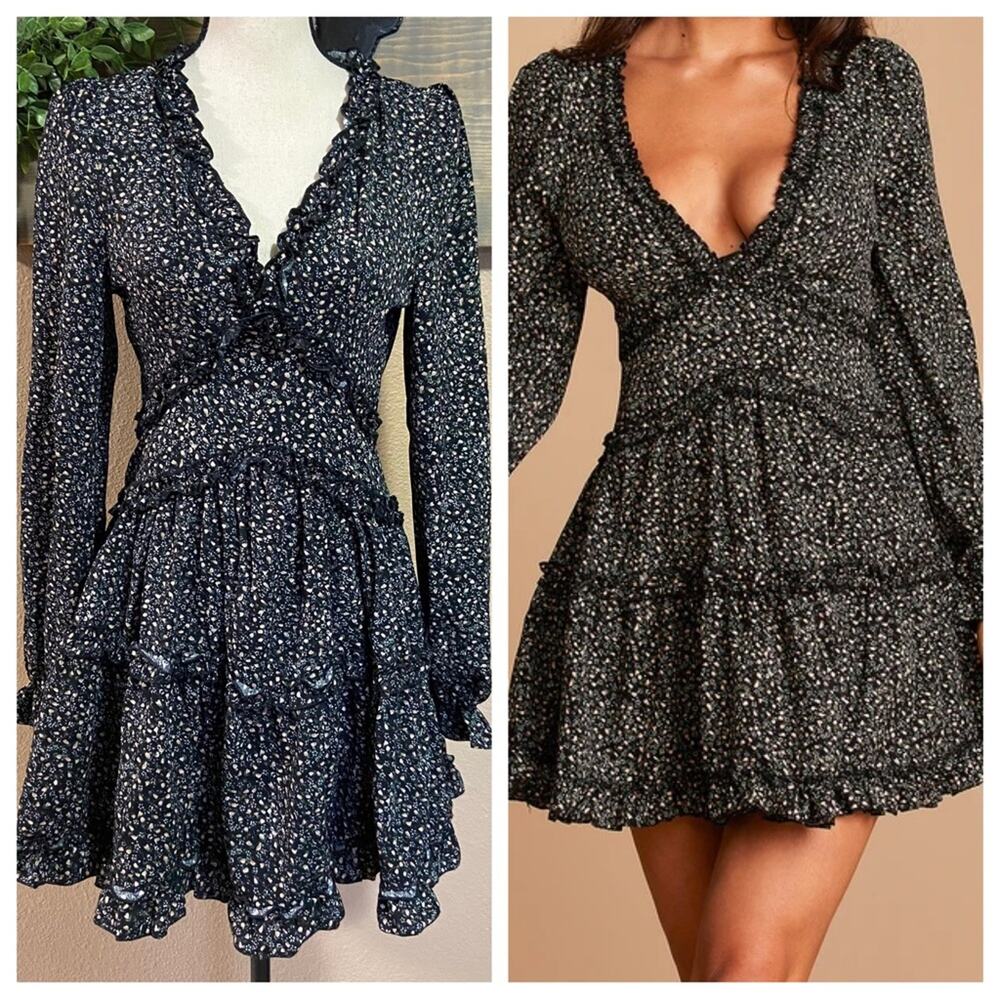 NWOT Lulus Admire You Black Floral Print Ruffled Long Sleeve Mini Dress - Picture 11 of 13